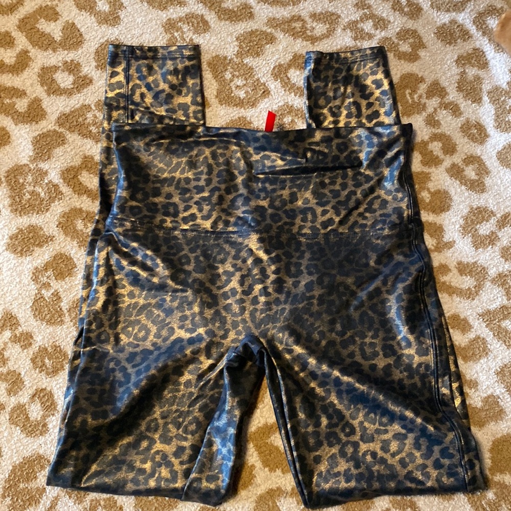 Spanx faux leather leggings, leopard shine